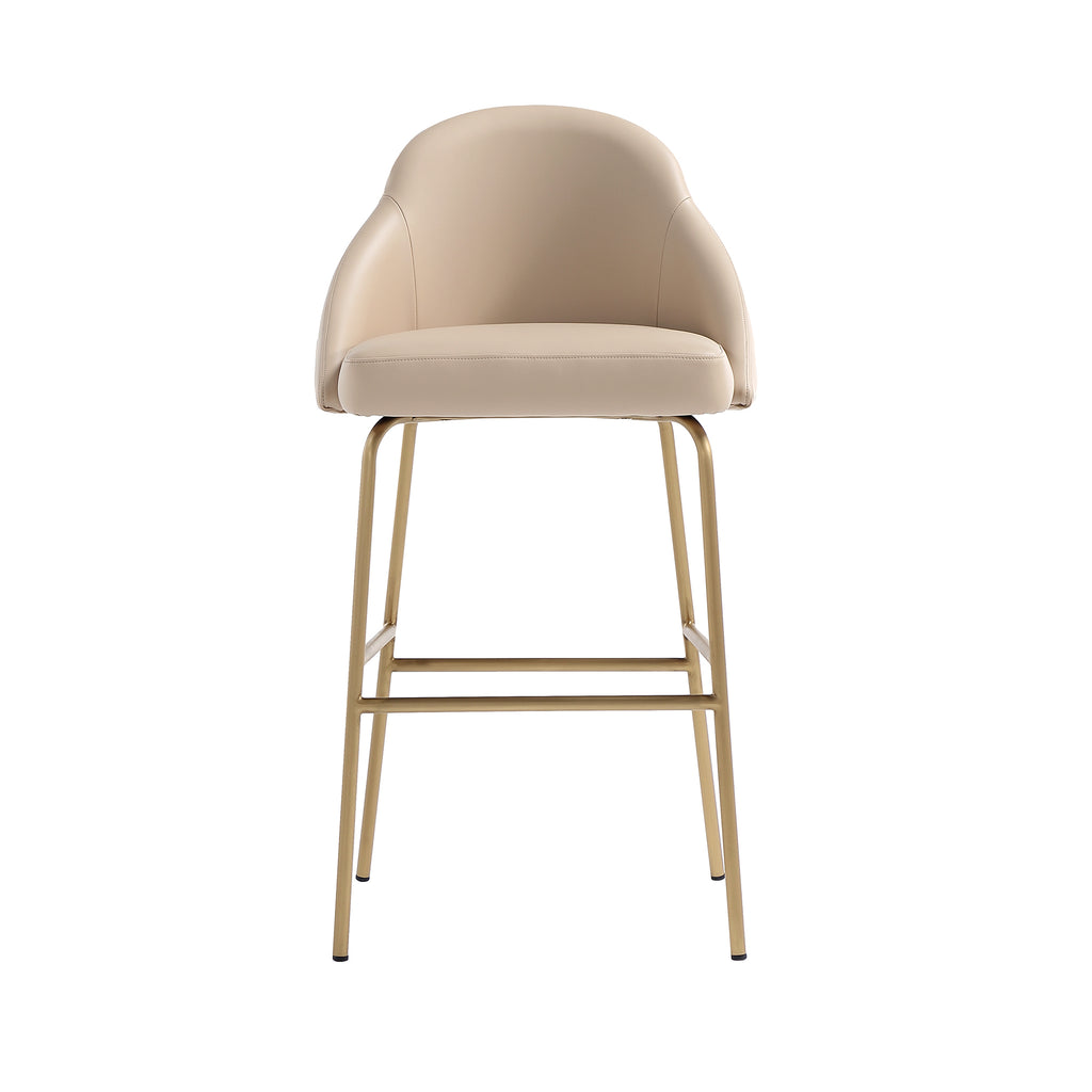 Manhattan Comfort Gracie Modern Metal Upholstered Barstool in Tan and Gold