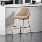 Manhattan Comfort Gracie Modern Metal Upholstered Barstool in Tan and Gold