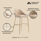 Manhattan Comfort Gracie Modern Metal Upholstered Barstool in Tan and Gold