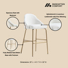 Manhattan Comfort Gracie Modern Metal Upholstered Barstool in White and Gold