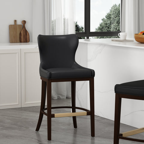 Manhattan Comfort Blair Modern Wood Upholstered Barstool in Black