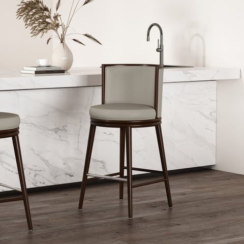 Manhattan Comfort Evalyn Modern Wood Upholstered Barstool in Stone