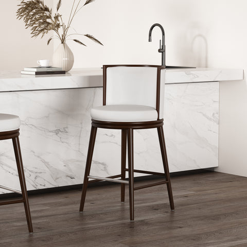 Manhattan Comfort Evalyn Modern Wood Upholstered Barstool in White