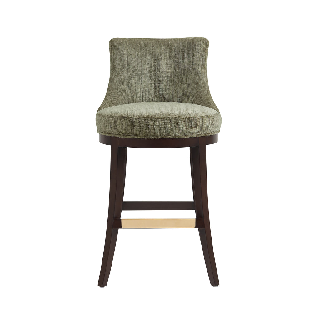 Manhattan Comfort Lucia Modern Chenille Wood Upholstered Barstool in Leaf Green