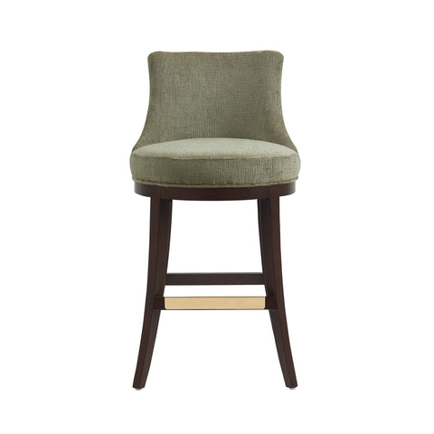 Manhattan Comfort Lucia Modern Chenille Wood Upholstered Barstool in Leaf Green