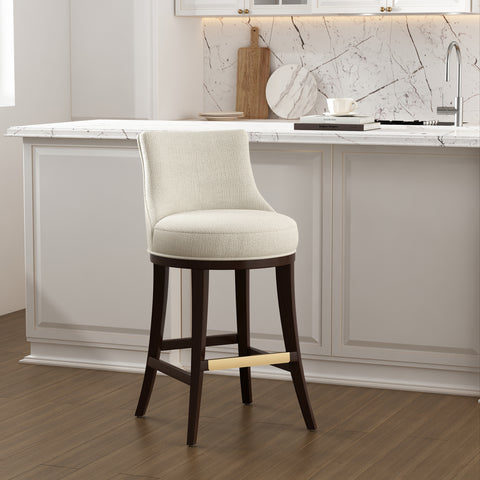 Manhattan Comfort Lucia Modern Chenille Wood Upholstered Barstool in Natural