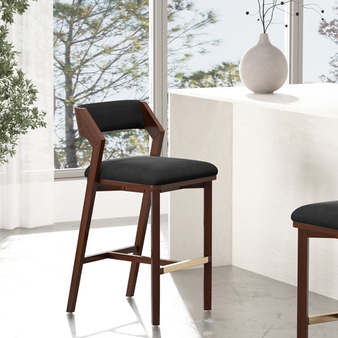 Manhattan Comfort Patricia Modern Wood Upholstered Barstool in Black