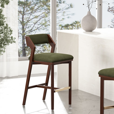 Manhattan Comfort Patricia Modern Wood Upholstered Barstool in Turtle Green