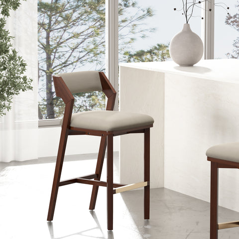 Manhattan Comfort Patricia Modern Wood Upholstered Barstool in Linen