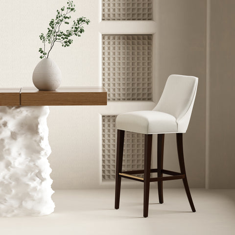 Manhattan Comfort Beever Modern Chenille Wood Upholstered Barstool in Cream