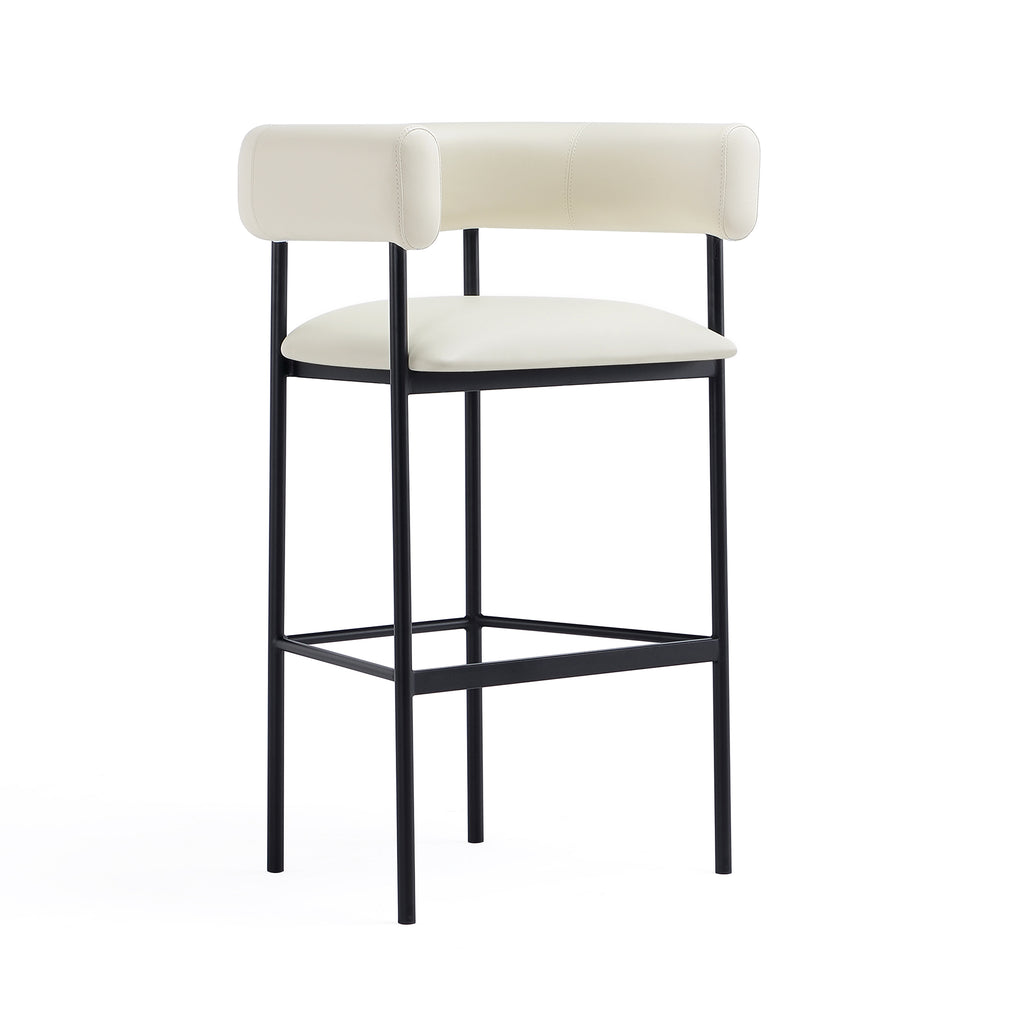 Manhattan Comfort Onda Contemporary Vegan Leather Metal Upholstered Barstool in Ivory