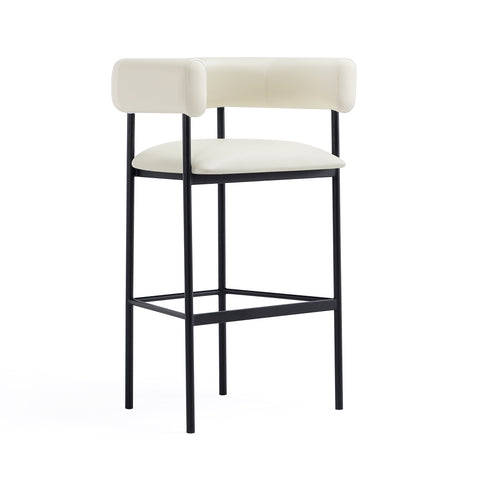 Manhattan Comfort Onda Contemporary Vegan Leather Metal Upholstered Barstool in Ivory