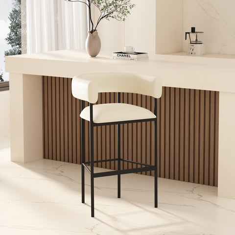 Manhattan Comfort Onda Contemporary Vegan Leather Metal Upholstered Barstool in Ivory