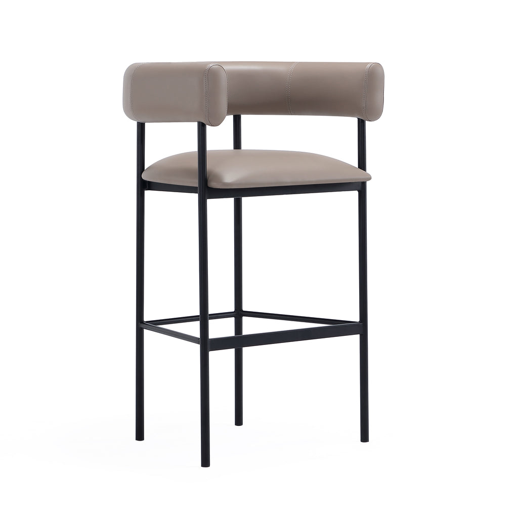Manhattan Comfort Onda Contemporary Vegan Leather Metal Upholstered Barstool in Taupe