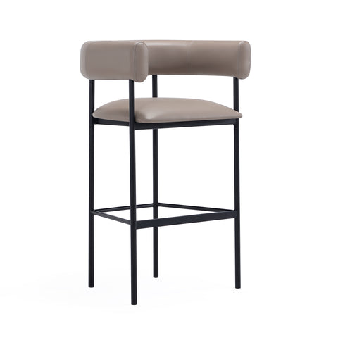 Manhattan Comfort Onda Contemporary Vegan Leather Metal Upholstered Barstool in Taupe