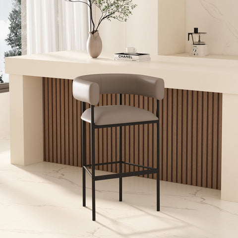 Manhattan Comfort Onda Contemporary Vegan Leather Metal Upholstered Barstool in Taupe