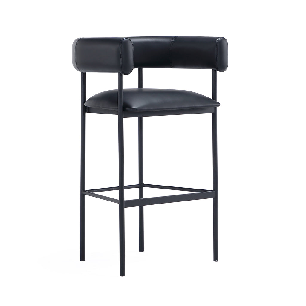 Manhattan Comfort Onda Contemporary Vegan Leather Metal Upholstered Barstool in Black