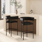 Manhattan Comfort Onda Contemporary Vegan Leather Metal Upholstered Barstool in Black