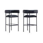 Manhattan Comfort Onda Contemporary Vegan Leather Metal Upholstered Barstool in Black