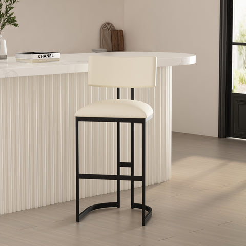 Manhattan Comfort Juno Contemporary Modern Metal Barstool in Ivory