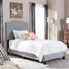 Baxton Studio Benjamin Modern and Contemporary Grey Fabric Upholstered Twin Size Arched Bed with Nail Heads