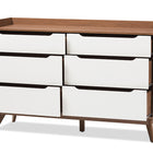 Baxton Studio Brighton Mid-Century Modern White and Walnut Wood 6-Drawer Storage Dresser