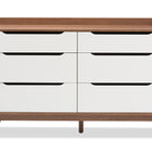 Baxton Studio Brighton Mid-Century Modern White and Walnut Wood 6-Drawer Storage Dresser