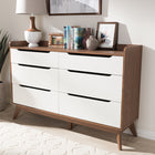 Baxton Studio Brighton Mid-Century Modern White and Walnut Wood 6-Drawer Storage Dresser