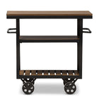 Baxton Studio Kennedy Rustic Industrial Style Antique Black Textured Finished Metal Distressed Wood Mobile Serving Cart