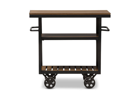 Baxton Studio Kennedy Rustic Industrial Style Antique Black Textured Finished Metal Distressed Wood Mobile Serving Cart