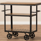 Baxton Studio Kennedy Rustic Industrial Style Antique Black Textured Finished Metal Distressed Wood Mobile Serving Cart