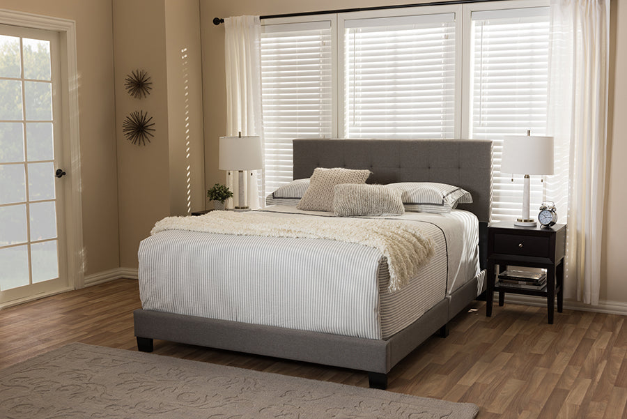 Baxton Studio Brookfield Modern and Contemporary Grey Fabric Upholstered Grid-tufting Queen Size Bed