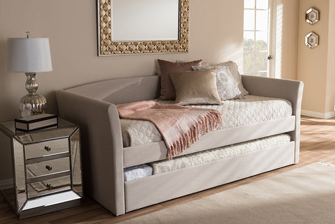 Baxton Studio Camino Modern and Contemporary Beige Fabric Upholstered Daybed with Guest Trundle Bed