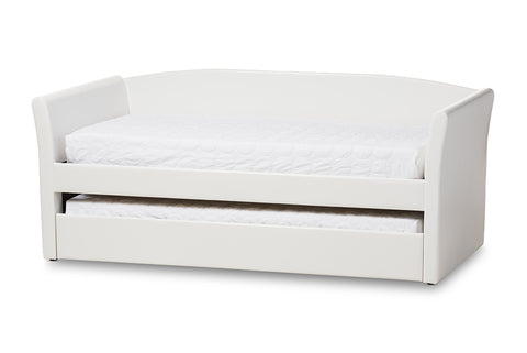 Baxton Studio Camino Modern and Contemporary White Faux Leather Upholstered Daybed with Guest Trundle Bed