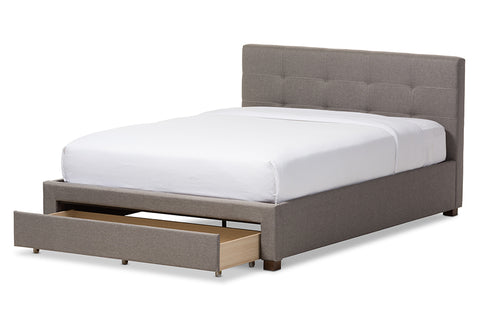 Baxton Studio Brandy Modern and Contemporary Grey Fabric Upholstered King Size Platform Bed with Storage Drawer