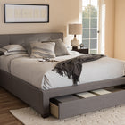 Baxton Studio Brandy Modern and Contemporary Grey Fabric Upholstered Queen Size Platform Bed with Storage Drawer