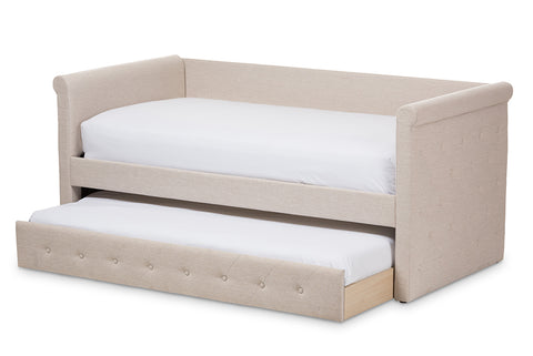 Baxton Studio Alena Modern and Contemporary Light Beige Fabric Daybed with Trundle