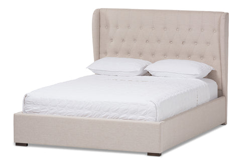 Baxton Studio Taylor Modern and Contemporary Light Beige Fabric Queen Size Gas-Lift Platform Bed