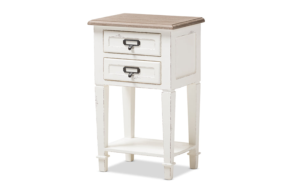 Baxton Studio Dauphine Provincial Style Weathered Oak and White Wash Distressed Finish Wood Nightstand