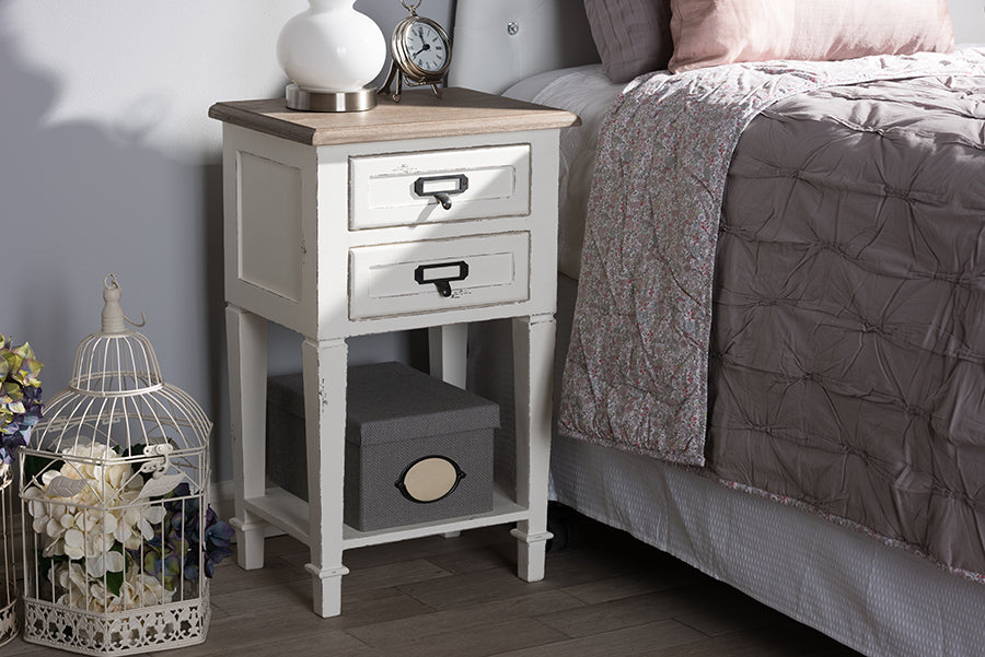 Baxton Studio Dauphine Provincial Style Weathered Oak and White Wash Distressed Finish Wood Nightstand 
