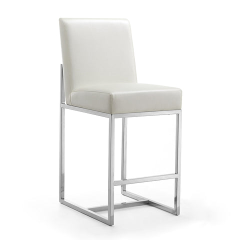 Manhattan Comfort Element Modern Metal Upholstered Counter Stool in Pearl White