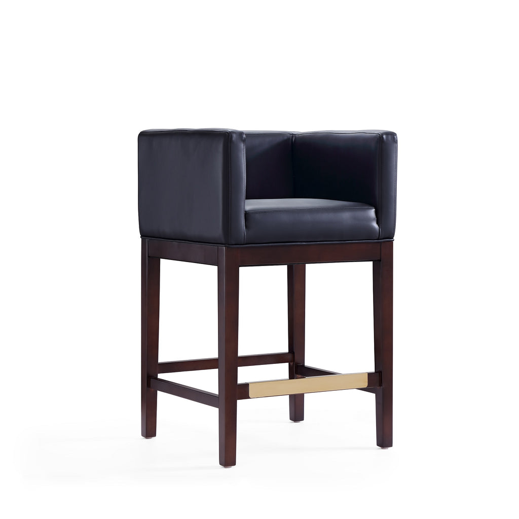 Manhattan Comfort Kingsley Mid-Century Modern Wood Upholstered Counter Stool in Black