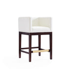 Manhattan Comfort Kingsley Mid-Century Modern Wood Upholstered Counter Stool in Ivory
