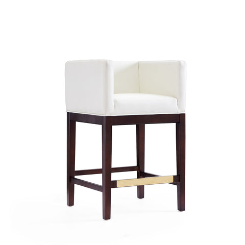Manhattan Comfort Kingsley Mid-Century Modern Wood Upholstered Counter Stool in Ivory