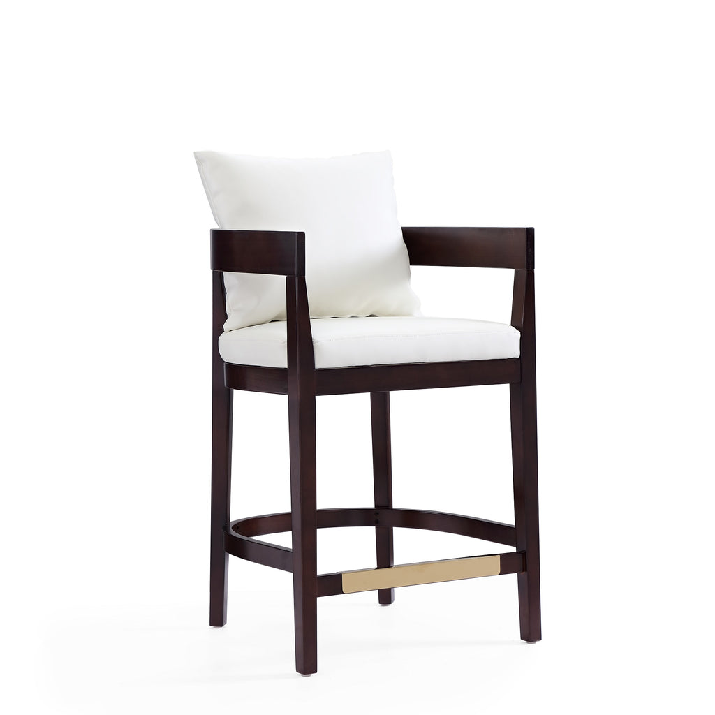 Manhattan Comfort Ritz Mid-Century Modern Wood Upholstered Counter Stool in Ivory