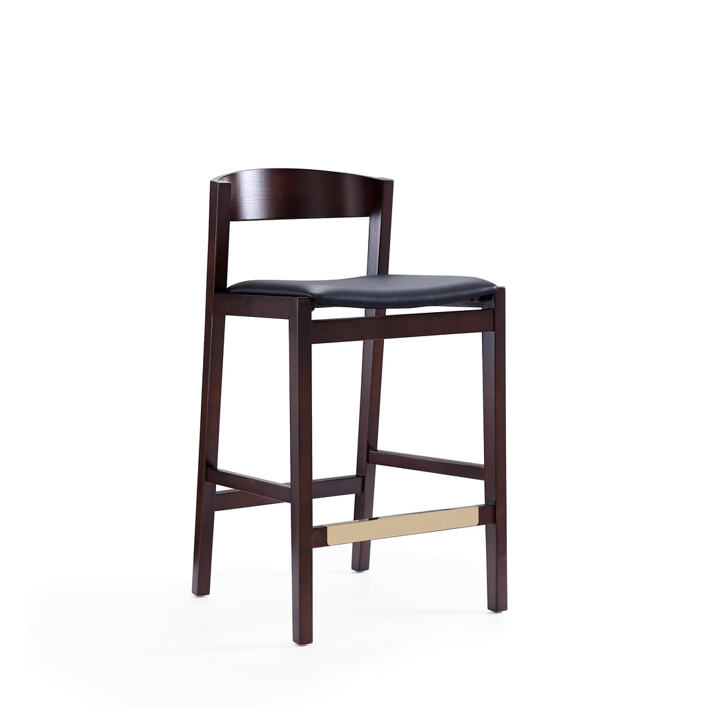 Manhattan Comfort Klismos Mid-Century Modern Wood Upholstered Counter Stool in Black