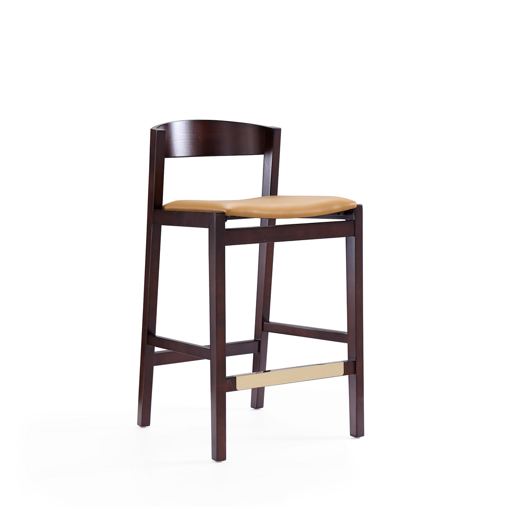 Manhattan Comfort Klismos Mid-Century Modern Wood Upholstered Counter Stool in Camel