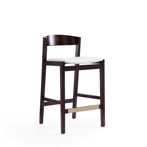 Manhattan Comfort Klismos Mid-Century Modern Wood Upholstered Counter Stool in Ivory