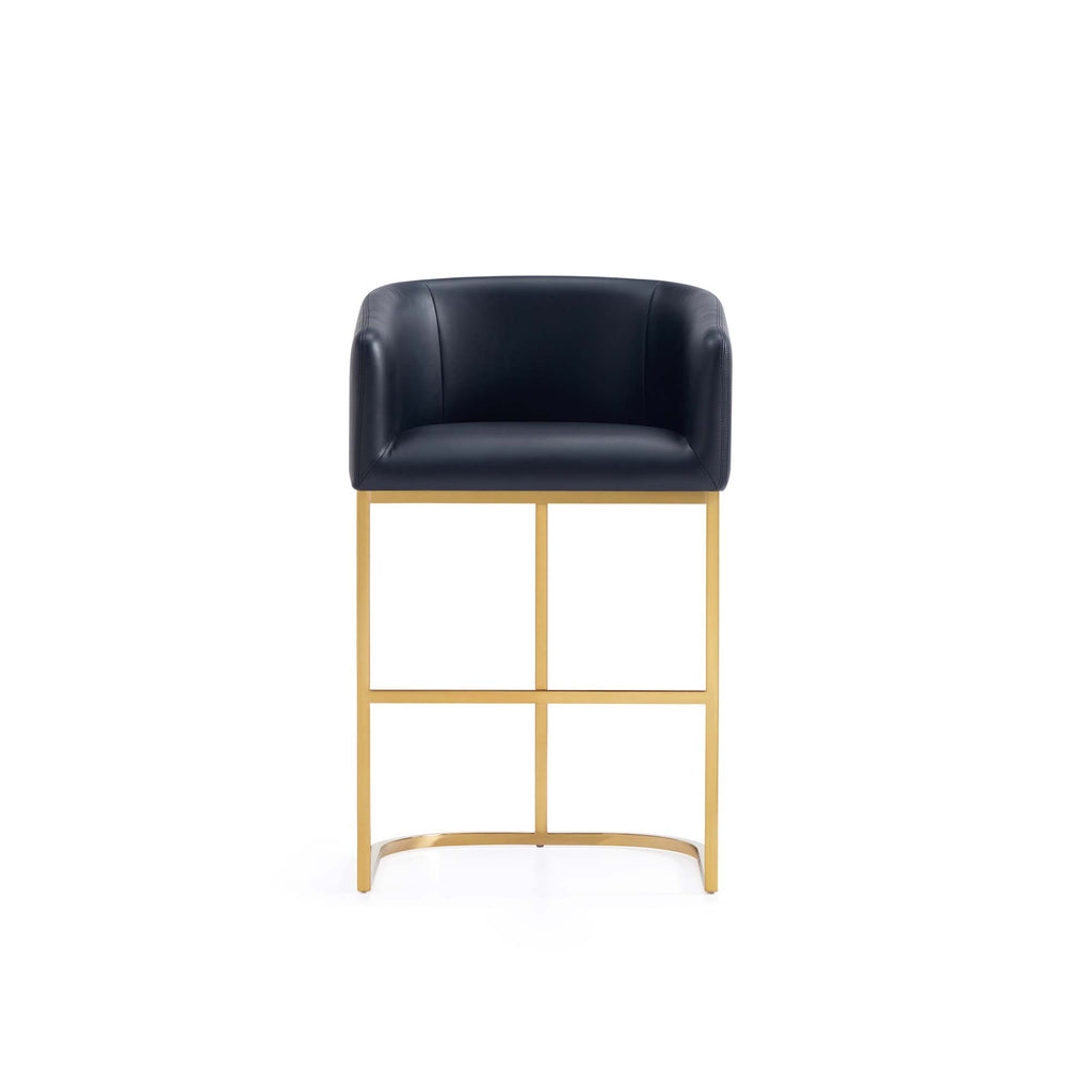 Manhattan Comfort Louvre Mid-Century Modern Metal Upholstered Counter Stool in Black