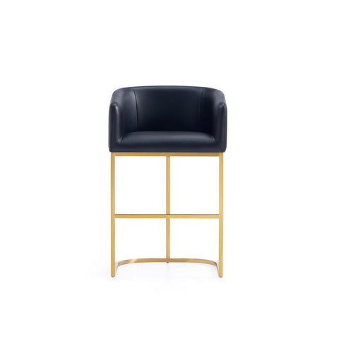Manhattan Comfort Louvre Mid-Century Modern Metal Upholstered Counter Stool in Black